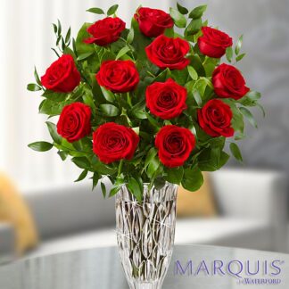 Crystal Vase with Premium Red Roses