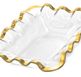 Annie Glass 13 1/2 " x 10 1/2" ruffle bread basket gold