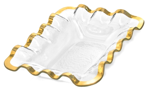 Annie Glass 13 1/2 " x 10 1/2" ruffle bread basket gold