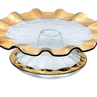 Annie glass ruffle cake plate gold