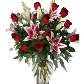 PINKS AND REDS ROSES AND LILIES