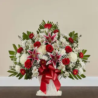Red Rose and Lily Floor Basket