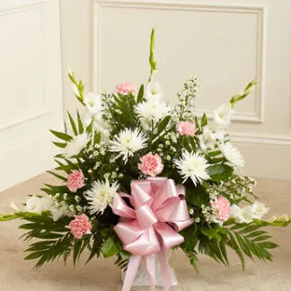 Tribute Pink & White Floor Basket Arrangement