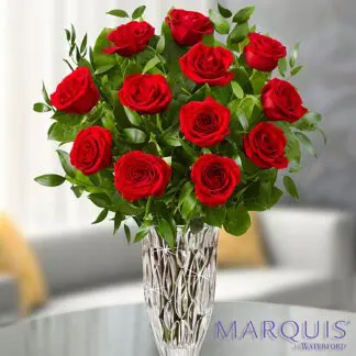 Premium Red Rose Bouquet in a Crystal Vase