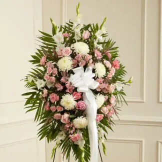 Deepest Sympathies Standing Spray-Pink & White