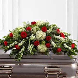 Red and white flowers Casket Spray